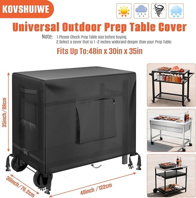 Outdoor Bar Cart Cover for 48 Inch BBQ Food Prep Table, Kovshuiwe Heavy Duty 600D Oxford Fabric Outdoor Dining Cart/BBQ/Worktable Metal Movable Table Waterproof Cover