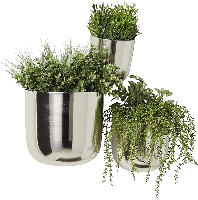 Deco 79 Metal Indoor Outdoor Floating Wall Planter, Set of 3 9", 7", 6"H, Silver