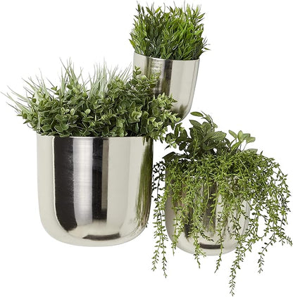 Deco 79 Metal Indoor Outdoor Floating Wall Planter, Set of 3 9", 7", 6"H, Silver