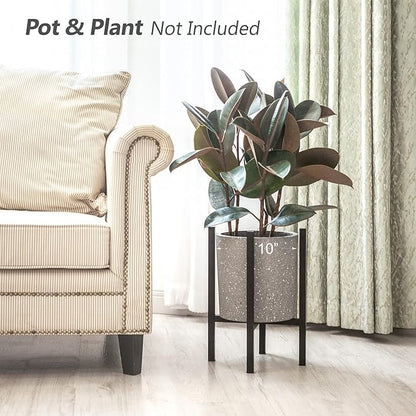 Mkono Plant Stand - EXCLUDING Plant Pot, Mid Century Modern Tall Metal Stand Indoor Flower Potted Holder, Display Rack, Fits Up to 10 Inch Planter, Black