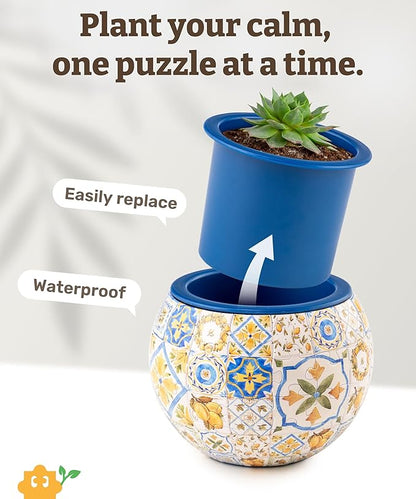 PieceRelax 3D Puzzle Planter - Retro Tiles - Danish Folklore Style, Home Decor Flower Pots for Indoor Cactus, Succulents Pots [K1104]