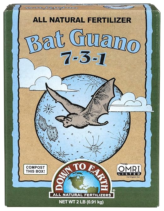 Down To Earth All Natural Fertilizers Organic Bat Guano - High Nitrogen Plant Food for Vegetative Growth 7-3-1, 0.25 lb