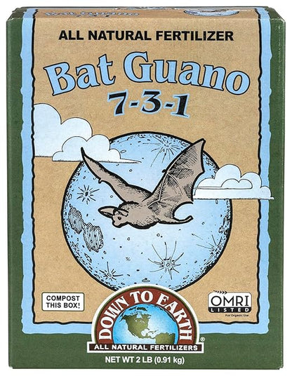 Down To Earth All Natural Fertilizers Organic Bat Guano - High Nitrogen Plant Food for Vegetative Growth 7-3-1, 0.25 lb