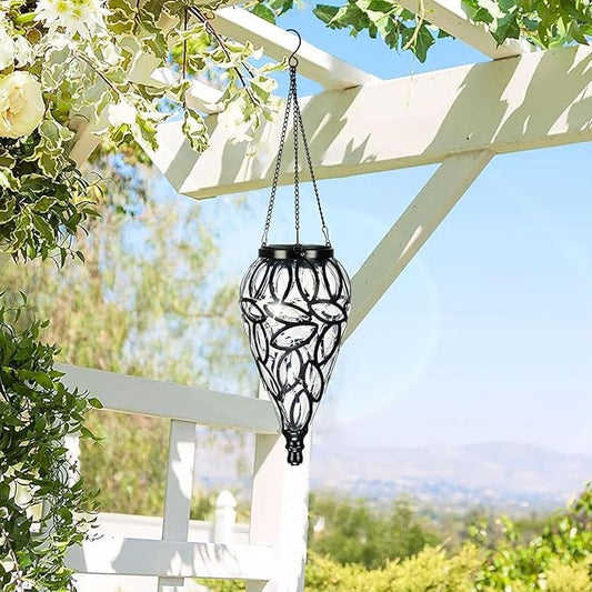 LEWIS&WAYNE Solar Hanging Lantern Outdoor Lights, Tear-Shaped 15 LEDs Cool White Hanging Lights with S Hooks Decor in Garden, Yard, Pathway, Front Door and Landscape