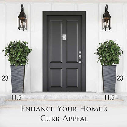 Mueller Janska M-Resin Heavy Duty Tall Planter, Indoor/Outdoor Grande Plant, Tree, Flower Pot, 2-Piece Set, 24”, Modern Design, Built-in Drainage, Dark Gray