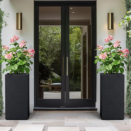 Kante 27.6" H Tall Rectangular Concrete Planter, Modern Square Diameter Plant Pot with Drainage Hole and Rubber Plug for Indoor Outdoor Home Patio Garden, Black