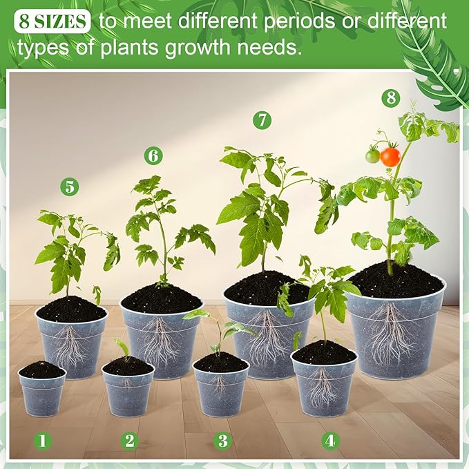 Vesici 24 Pcs 3/4/5/6/7/8/9/10 Inch Large Size Clear Nursery Pots Variety Pack Plant Pots with Drainage Holes Planters for Indoor Plants Flexible Transparent Plastic Plant Bottle Succulents