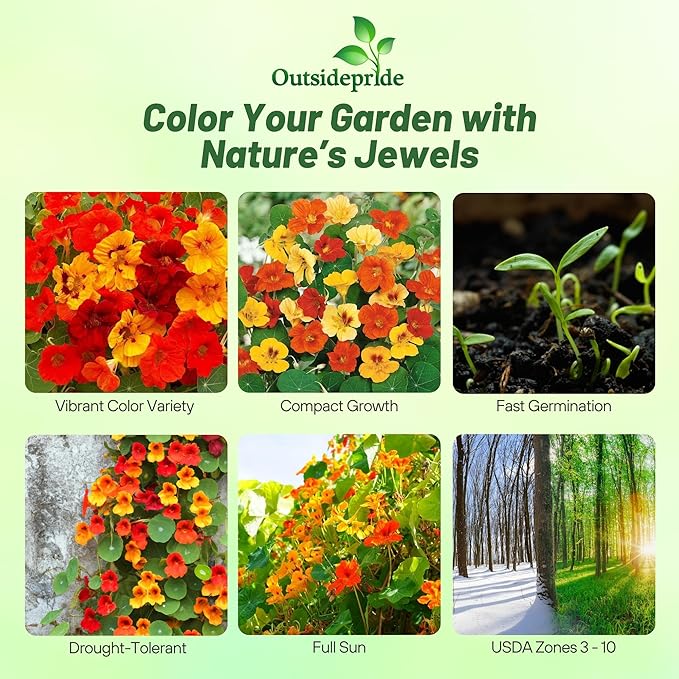 Outsidepride Jewel Mix Nasturtium Seeds - 1 lb. Annual, Easy to Grow & Versatile, Flower Seeds for Planting Vibrant Blooms, Ideal for Gardens, Borders, and Pollinator Gardens