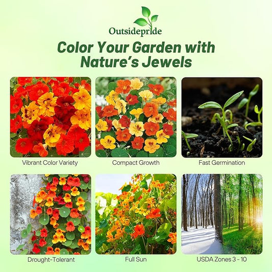 Outsidepride Jewel Mix Nasturtium Seeds - 5 lbs. Annual, Easy to Grow & Versatile, Flower Seeds for Planting Vibrant Blooms, Ideal for Gardens, Borders, and Pollinator Gardens