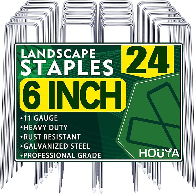 24 PCS Landscape Staples 6 Inch Galvanized Garden Stakes Garden Staples Pins Anti-Rust Ground Stakes for Weed Barrier, Irrigation Hose, Yard Lawn SOD, Landscape Fabric, Decor 6" L x1.2 W 24 pcs