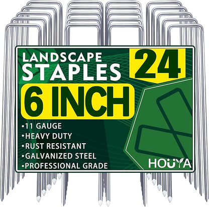 24 PCS Landscape Staples 6 Inch Galvanized Garden Stakes Garden Staples Pins Anti-Rust Ground Stakes for Weed Barrier, Irrigation Hose, Yard Lawn SOD, Landscape Fabric, Decor 6" L x1.2 W 24 pcs
