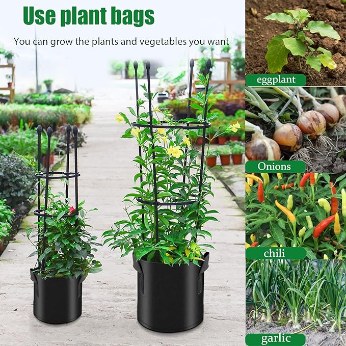 10 Pack Grow Bags with Handles, 5 Gallon Heavy Duty Thickened Non-Woven Plant Bags