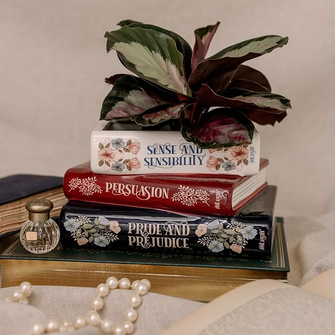 Steel Mill & Co Original Small Book-Shaped Decorative Planter, Ceramic Planter for Home Decor, Cute Bookshelf Decor, Unique Planter for Book Lovers, Classic Titles, Jane Austen