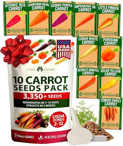 HOME GROWN Rainbow Carrot Seeds 3,350+ Heirloom Seeds (10 Varieties) – High Germination, Vegetable Seeds for Planting Indoors or Outdoor Home Garden