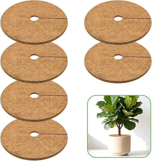 ZeeDix 6 Pack Coconut Fiber Mulch Ring, 14 Inch Coco Coir Tree Ring Mulch Mat, 100% Natural Tree Protector Mat Plant Cover Ring Coconut Coir Discs Tree Mats Mulch Rings for Indoor Outdoor Plants