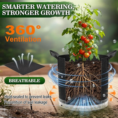 3 Pack 5 Gallon Self-Watering Grow Bags, Thick Nonwoven Fabric Pots with Support Rings and Reinforced Handles, Self-Watering Planters with Bottom Reservoir for Tomatoes Peppers Potatoes and Vegetables
