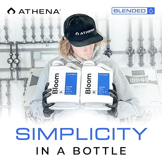 Athena Blended Bloom A&B | 2-Part Flowering Liquid Fertilizer for Hydroponics & Soil | Bloom Booster Plant Food | NPK A 4-0-5 | B 0.7-6-5 | 1 Gallon