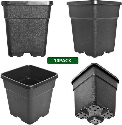 5-Pack 9.77 Gallon Square Planter Nursery Pots, Flower Plant Container Injection Molded Plastic Nursery Pot Gardening Pots for Indoor Outdoor Vegetables, Succulents, Black