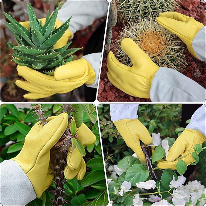 Gardening Gloves for Women/Men, Rose Pruning Thorn-Proof Long Leather Garden Gloves with Adjustable Cuff, Ladies Light Protective Glove for Yard & Outdoor Work