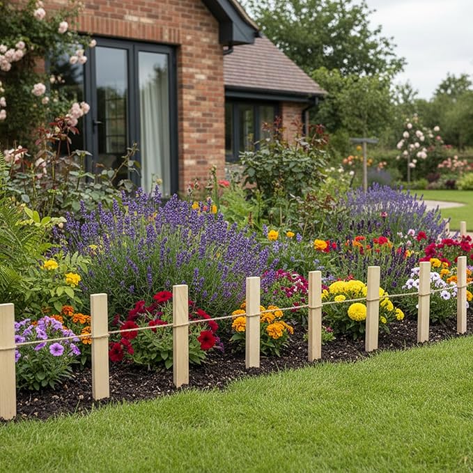 24 Pcs 11.4 Inch Wooden Garden Stakes with 65 Feet Jute Twine, Survey Grading Stakes, Plant Support Stake, Sign Posts for Silt Fence Yard Farm Boundaries Baselines, Garden Decoration