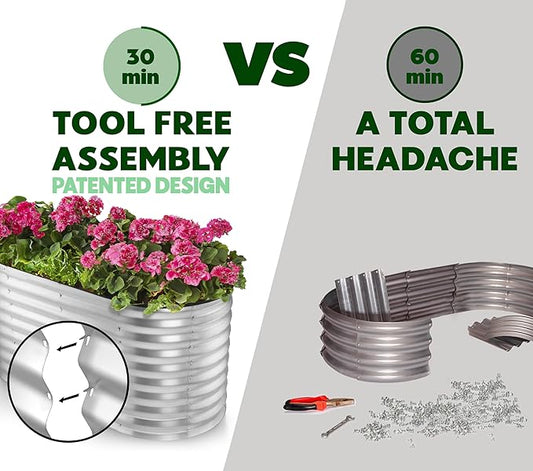 Plant & Plot Galvanized Raised Garden Beds Outdoor // 4×2×2 ft Planter Raised Beds for Gardening, Vegetables, Flowers // Large Metal Garden Box (Silver) // Patented Tool-Free Design