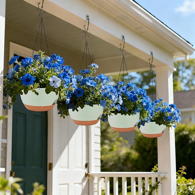 Set of 2-8 Inch Self Watering Hanging Planters for Indoor Outdoor，Hanging Plant Pots with Drainage & Removable Tray, Hanging Pots Holder for Ivy, Pothos, Ferns, Balcony & Patio, Green Brown