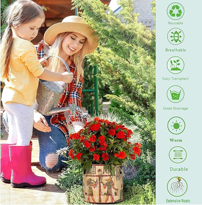 3 Gallon Antique Egyptian Papyrus Heavy Duty Grow Bag Containers Breathable Planter Pot with Handles for Potato Tomato Fruits Vegetables Flowers