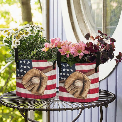 10 Gallon Vintage Baseball Bat Glove American Flag Breathable Grow Bags Heavy Duty Planter Pot Containers with Handles for Potato Tomato Fruits Flowers Vegetables