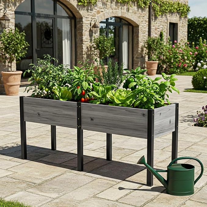 DoCred Raised Garden Bed, 70.9" x 22.8" x 31.5" Large Elevated Wooden Horticulture Planter Box with Metal Legs Standing Growing Bed Planter for Gardening, Balcony, Backyard, Patio
