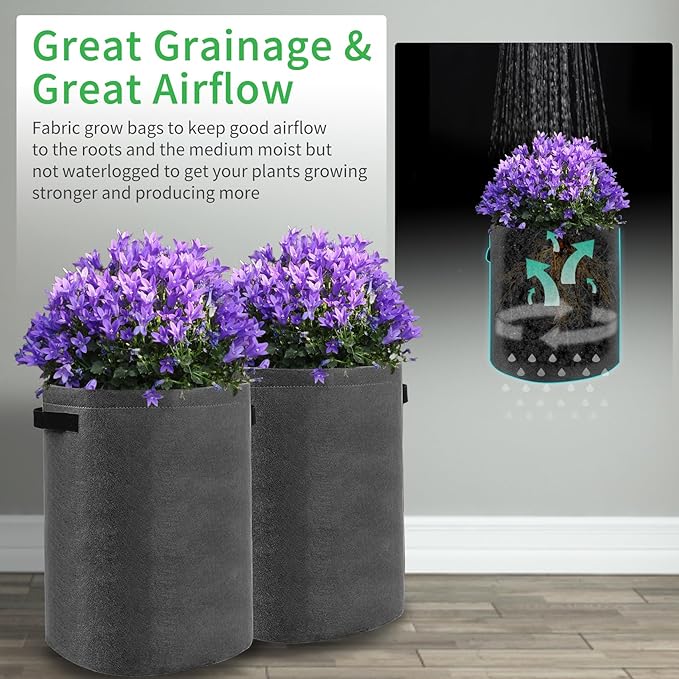JJGoo 4 Pack Potato Grow Bags 10 Gallon with Flap, Heavy Duty Fabric with Handle and Harvest Window, Non-Woven Planter Pot Plant Garden Bags to Grow Vegetables Tomato, Dark Grey
