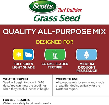 Scotts Turf Builder Grass Seed Quality All-Purpose Mix for Sunny and Shady Areas, 20 lbs.