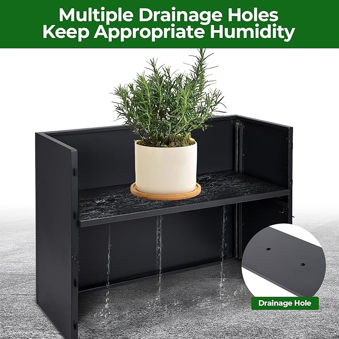 Metal Tall Rectangular Planter 32" L x 12" W x 24" H, Rectangular Galvanized Steel Raised Garden Bed with Drainage Holes & Removable Shelf, Tall Porch Planters Outdoor for Patio, Porch, Yard & Balcony
