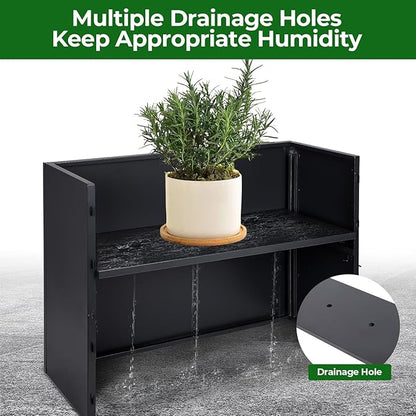 Metal Tall Rectangular Planter 32" L x 12" W x 24" H, Rectangular Galvanized Steel Raised Garden Bed with Drainage Holes & Removable Shelf, Tall Porch Planters Outdoor for Patio, Porch, Yard & Balcony