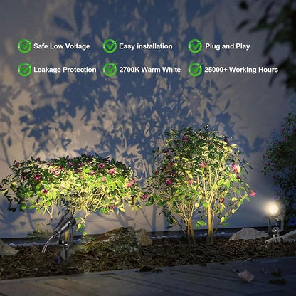 Outdoor LED Landscape Lighting 3W 12V Low Voltage Landscape Lights, 2700K 1800LM Landscape Lights with Transformer IP65 Waterproof, Landscape Spotlights for Garden Yard Lawn Decorative(6 Pack)