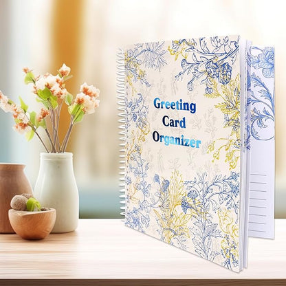 Ceiba Tree Greeting Card Organizer Floral Month by Month Cards Keeper Book with 24 Pockets for Birthday Reminders