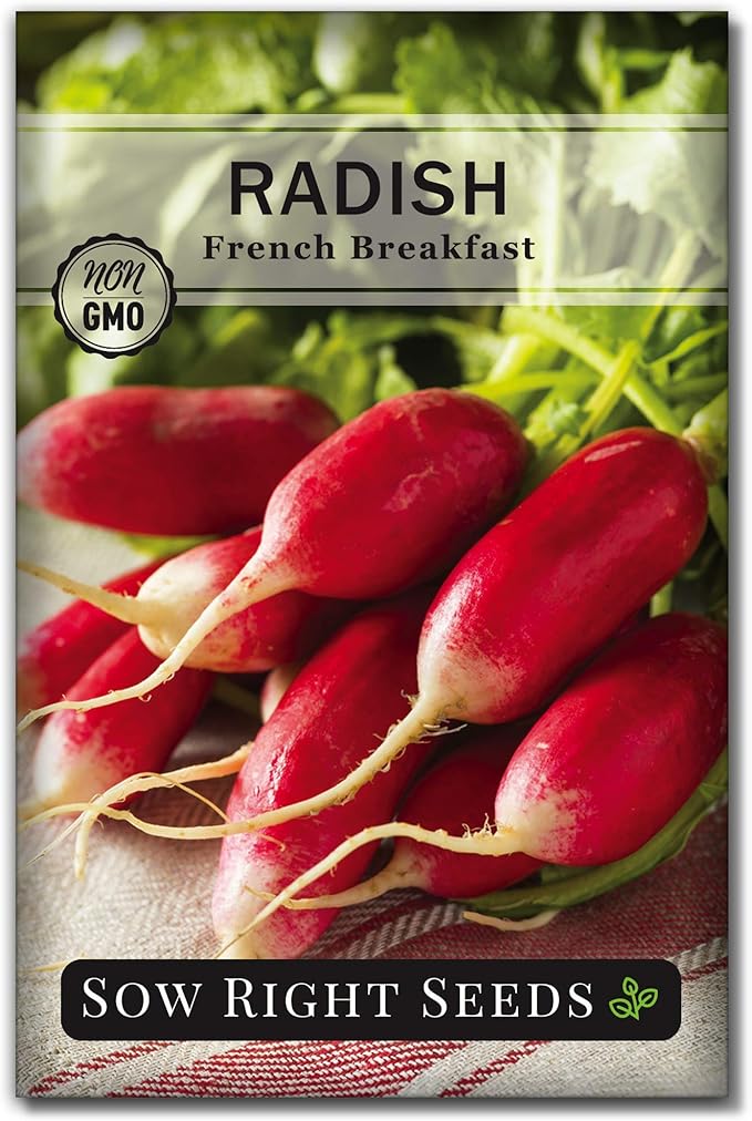 Sow Right Seeds - French Breakfast Radish Seed for Planting - Non-GMO Heirloom Packet with Instructions to Plant a Home Vegetable Garden - Fast Growing Variety - Long and Tapered with Spicy Flavor (1)