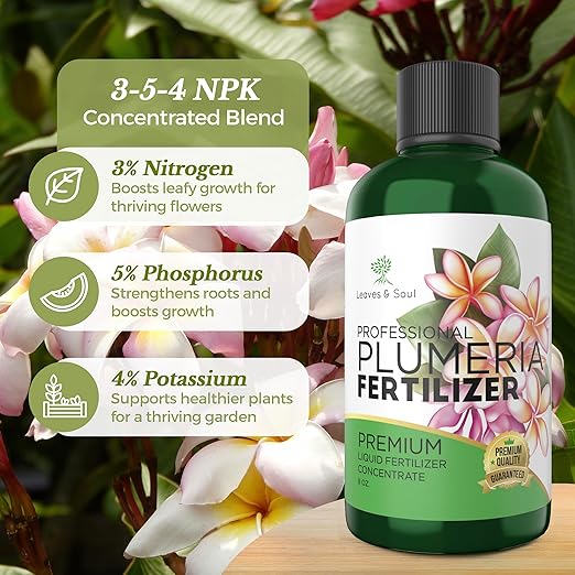 Leaves and Soul Plumeria Professional Liquid Fertilizer - Complete 3-5-4 Nutrient Blend Concentrate for Enhanced Blooming & Growth - Perfect for Garden & Indoor Plants, Easy Application - 8 oz