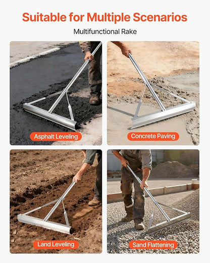 VEVOR Landscape Rake, 60 inch Handle 20 inch Wide Head, Large Heavy Duty Aluminum Landscaping Level, Asphalt Rake Tool for Asphalt & Land Leveling, Concrete Paving, Sand Flattening, No Teeth