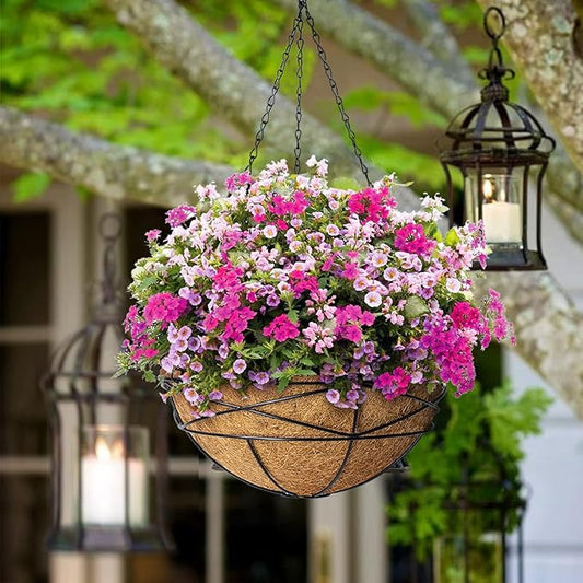 2 Pack 12 Inch Hanging Planters for Outdoor Plants Metal Watering Flower Baskets with Coco Liner for Hanging Pot Round Plant Holders Planter for Outside Garden Decor