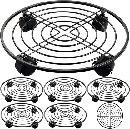 15.8" Metal Plant Caddy with Wheels 5 Packs Extra-large Rolling Plant Stands Wheeled Plant Dolly Heavy-duty Pot Mover Roller Base Indoor Outdoor Plant Trolley Cart with Brake Water-proof, Black