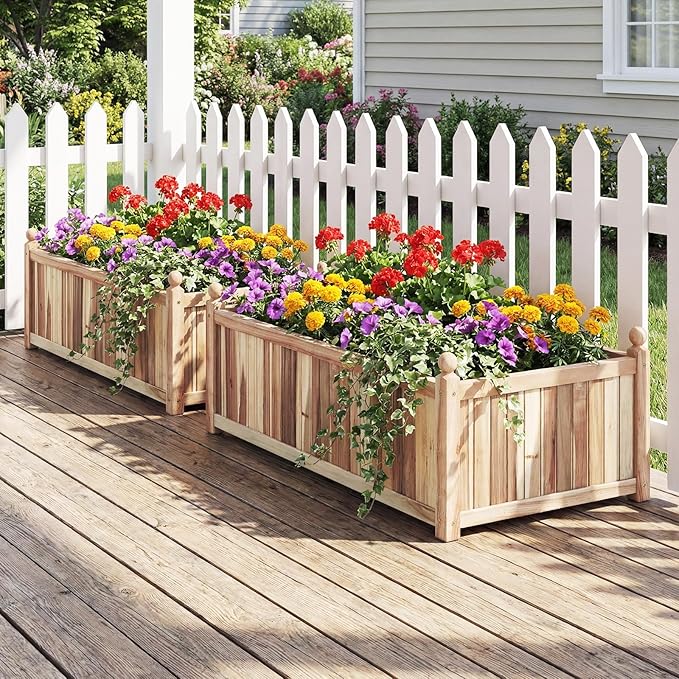 Giantex Acacia Wood Raised Garden Bed, 44"x23"x16" Rectangular Planter Box w/Black Liner for Growing Vegetable Flower Herb Fruit, Easy Assembly, Outdoor Planting Bed for Backyard, Garden, Lawn