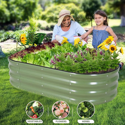 Galvanized Raised Garden Bed Outdoor- 2 Pcs Raised Beds for Gardening| Metal Planter Box, Steel Raised Garden Bed Kit with Gloves for Vegetables, Flower, Herbs (4x2x1FT, Green)