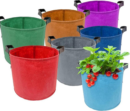 7 Pack 7 Gallon Plant Grow Bags - Mixed 7 Colors with Reinforced Handles & Aeration Design, Ideal for Tomato, Flowers & Fruits