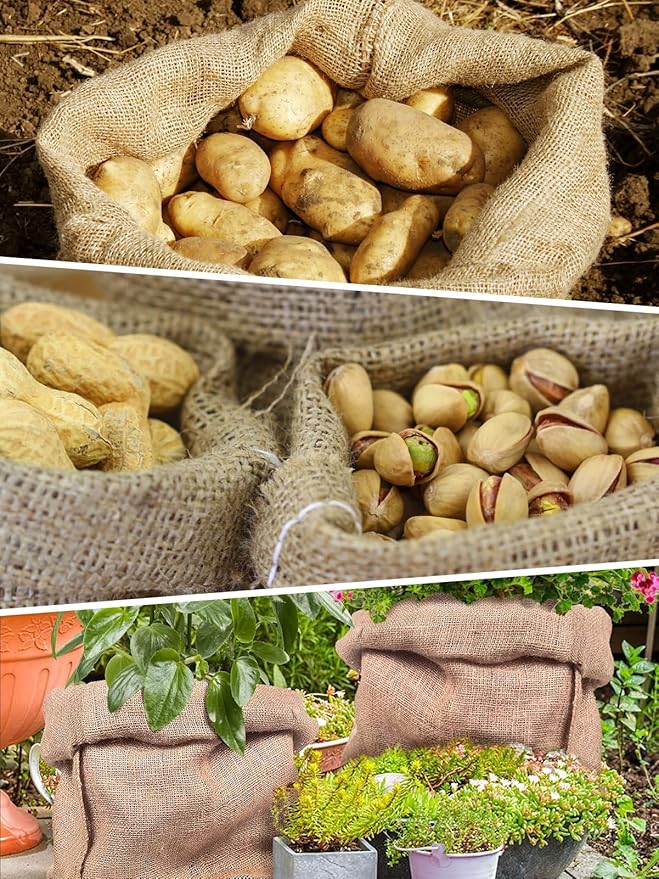 ANPHSIN 4Pcs Breathable Natural Burlap Bags - 16"x24" Reusable Thicken Jute Potato Onion Food Storage Sacks with Rope