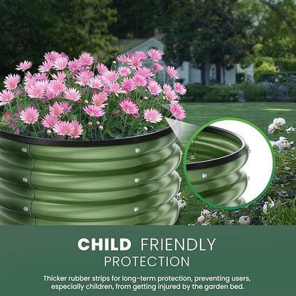 Round Galvanized Raised Garden Bed Kit, 2 x 2 x 1ft Forest Green Galvanized Garden Boxes, Outdoor for Vegetables