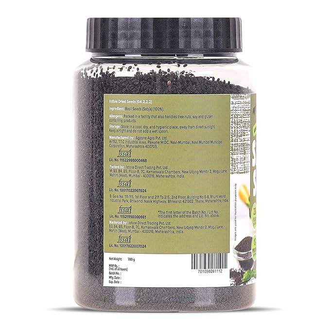 Urban Platter Basil Seeds Jar | 24.69 Oz (700g) | Tukmaria, Sabja Seeds | Rich in Fibre | Natural Cooling Superfood | Perfect for Falooda, Drinks, Smoothies & Desserts