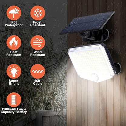 153 LED Solar Wall Lights, 180°Beam Angle Solar Security Lights Outdoor, Motion Sensor Lights Outside with Remote, Waterproof Flood Light for Porch, Patio,Yard,Garage,2 Pack