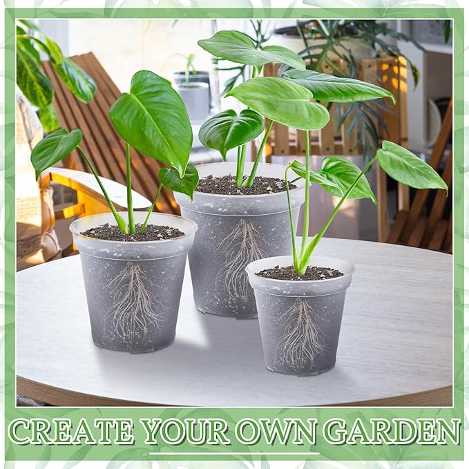 Vesici 12 Pcs 5/7/9 Inch Large Size Clear Nursery Pots Variety Pack Plant Pots with Drainage Holes Planters for Indoor Plants Flexible Transparent Plastic Plant Bottle Succulents