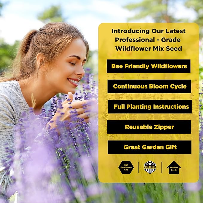 Camas Wildflower Seeds Bulk 1/4 lb – Perennial & Annual Wildflower Seed Mix for Planting Outside, Pure Seed No Fillers, Wild Flower Seeds Throw and Grow for Bees & Pollinators
