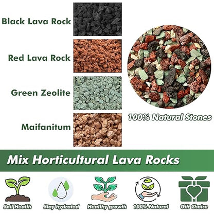 18 Pounds Mix Horticultural Lava Rocks, 5-8 mm Lava Rocks for Plants, Bonsai Rocks Horticultural Grit Soil Cover Gravel for Succulents and Hydroponics, Fairy Gardening, Top Dressing, Plant Drainage